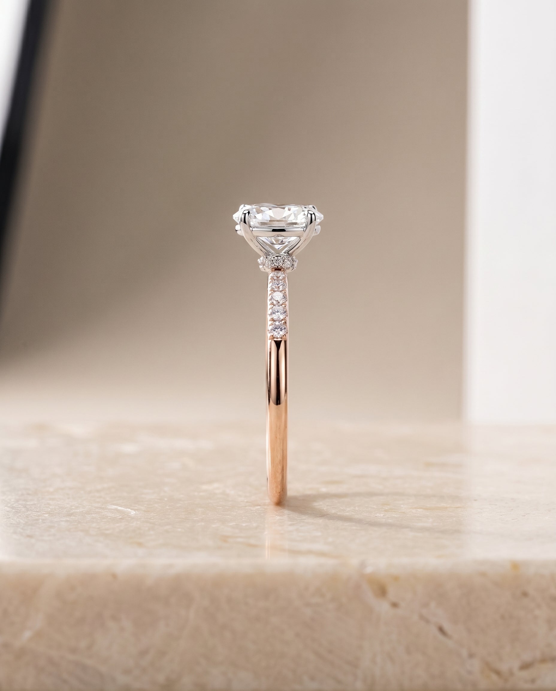 The Cherie setting for oval diamonds, made to order in 14K Rose Gold | RockHer