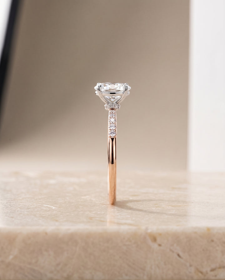 The Cherie Hidden Halo Pavé Solitaire Oval Engagement Ring Setting in 14K Rose Gold