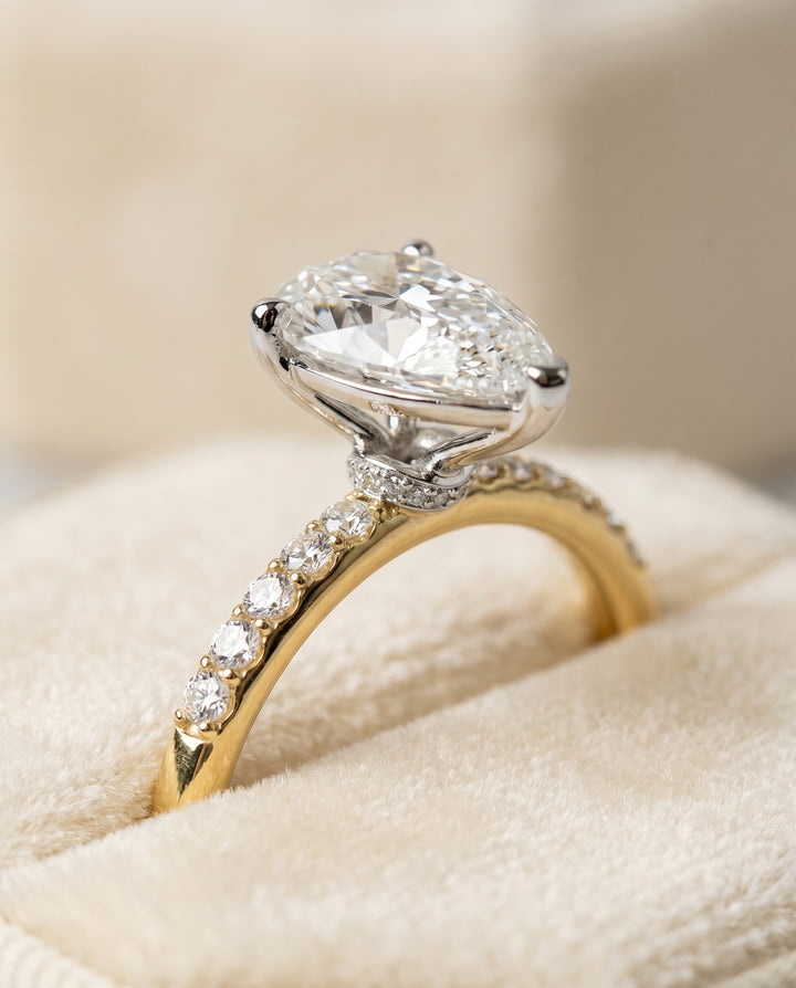 The Cherie Hidden Halo Pavé Solitaire Princess Cut Engagement Ring Setting in 18K Yellow Gold