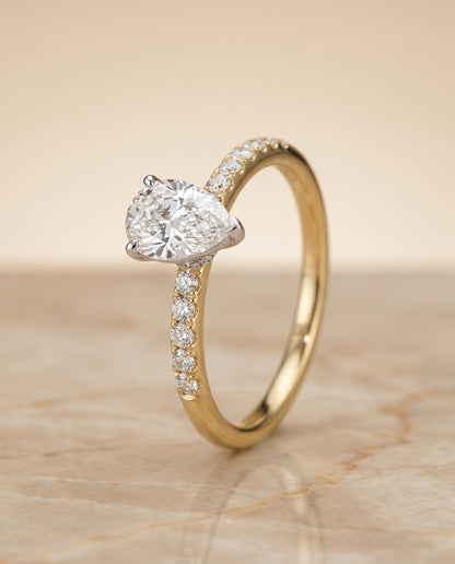 The Cherie Hidden Halo Pavé Solitaire Princess Cut Engagement Ring Setting in 18K Yellow Gold