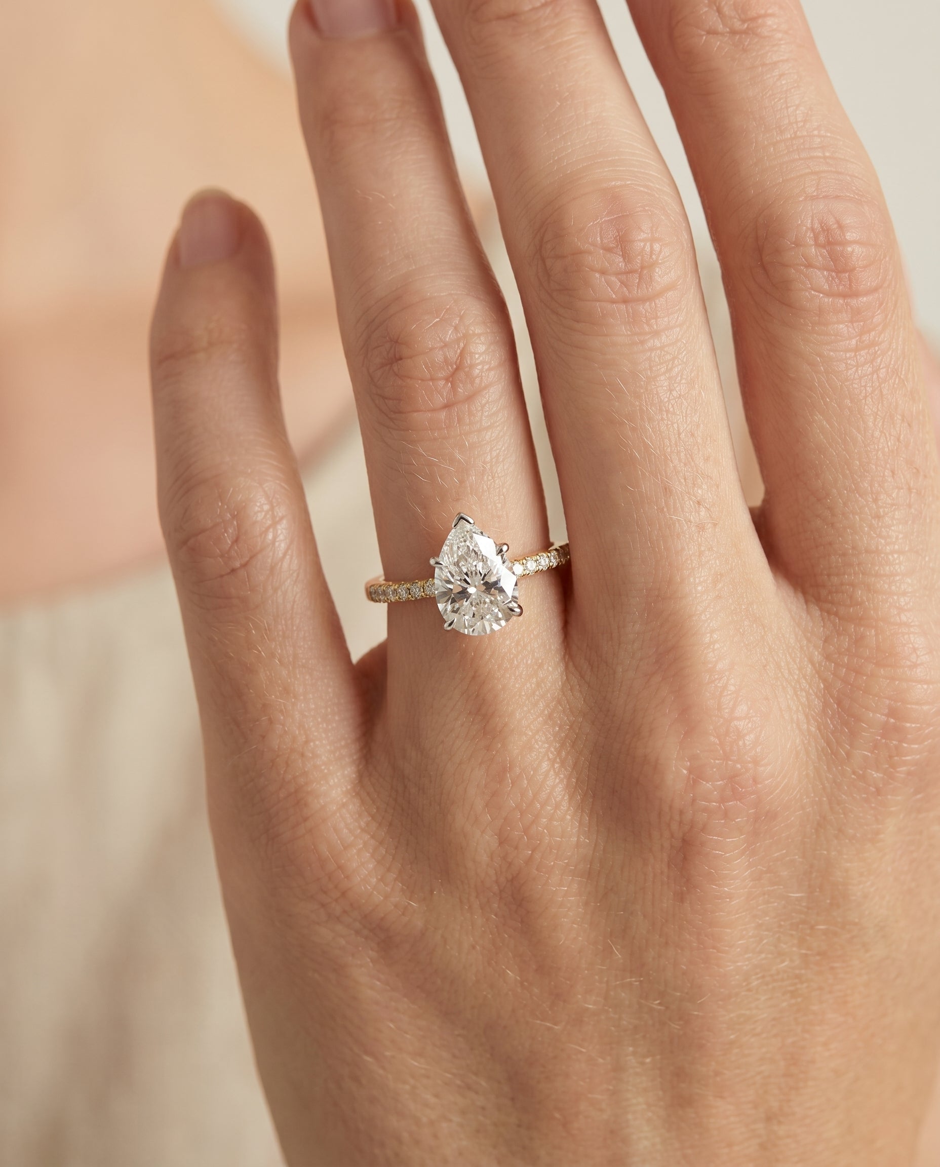 The Cherie engagement ring setting in 18K Yellow Gold, hidden halo pavé solitaire design | RockHer
