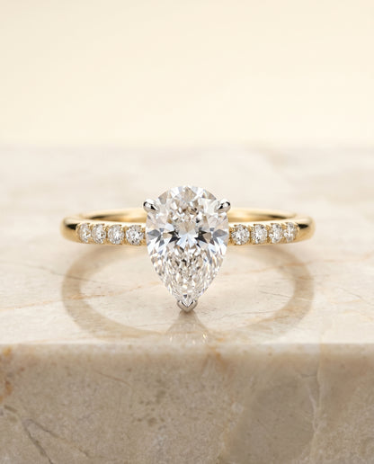 The Cherie Hidden Halo Pavé Solitaire Princess Cut Engagement Ring Setting in 18K Yellow Gold