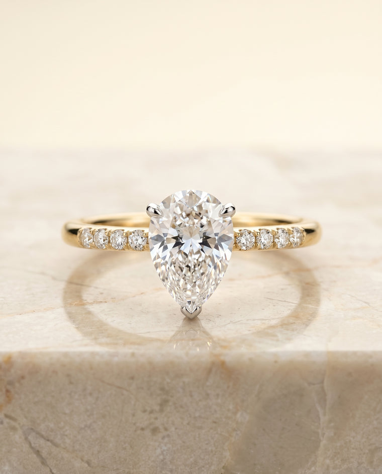 The Cherie Hidden Halo Pavé Solitaire Princess Cut Engagement Ring Setting in 18K Yellow Gold