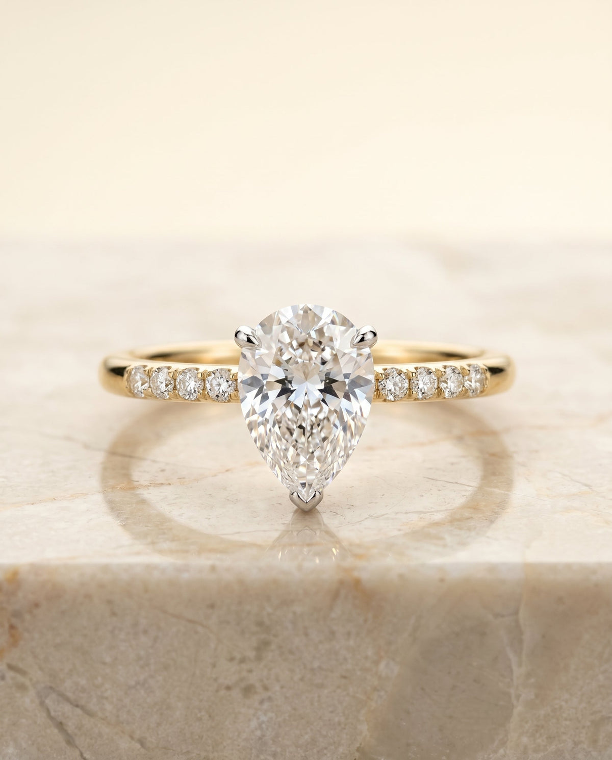 Cherie Select Hidden Halo Pavé Solitaire Princess Cut Lab Diamond Engagement Ring in 18K Yellow Gold, side view | RockHer