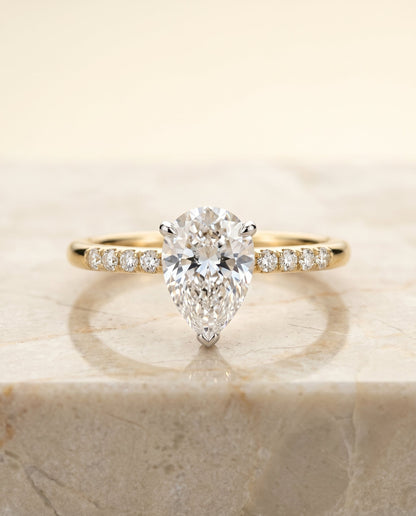 Cherie Select Hidden Halo Pavé Solitaire Princess Cut Lab Diamond Engagement Ring in 18K Yellow Gold, side view | RockHer