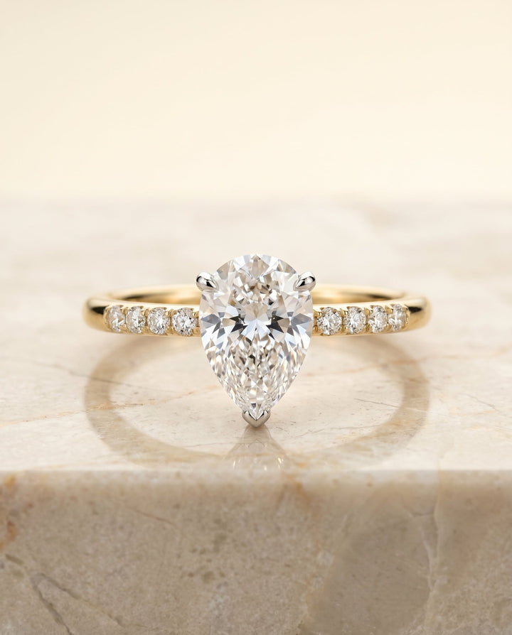 Cherie Select Hidden Halo Pavé Solitaire Princess Cut Lab Diamond Engagement Ring in 18K Yellow Gold, side view | RockHer