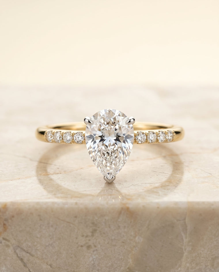 The Cherie Select Hidden Halo Pavé Solitaire Princess Cut Lab Diamond Engagement Ring in 18K Yellow Gold