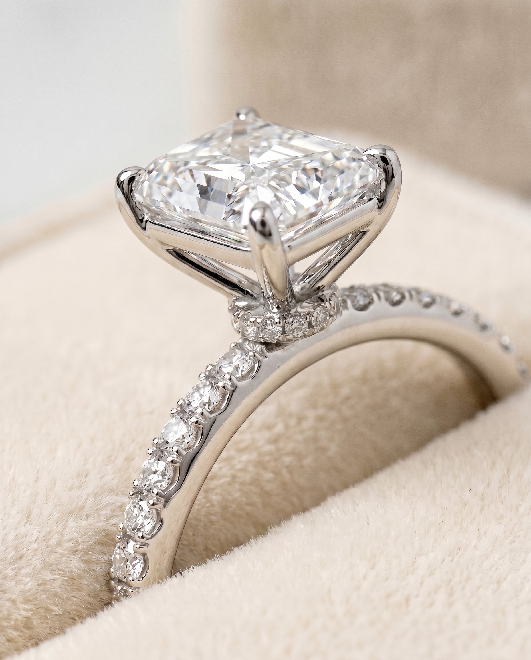 18K White Gold band of The Cherie radiant engagement ring setting | RockHer