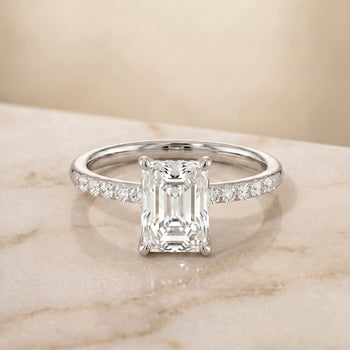 The Cherie Hidden Halo Pavé Solitaire Radiant Cut Engagement Ring Setting in Platinum