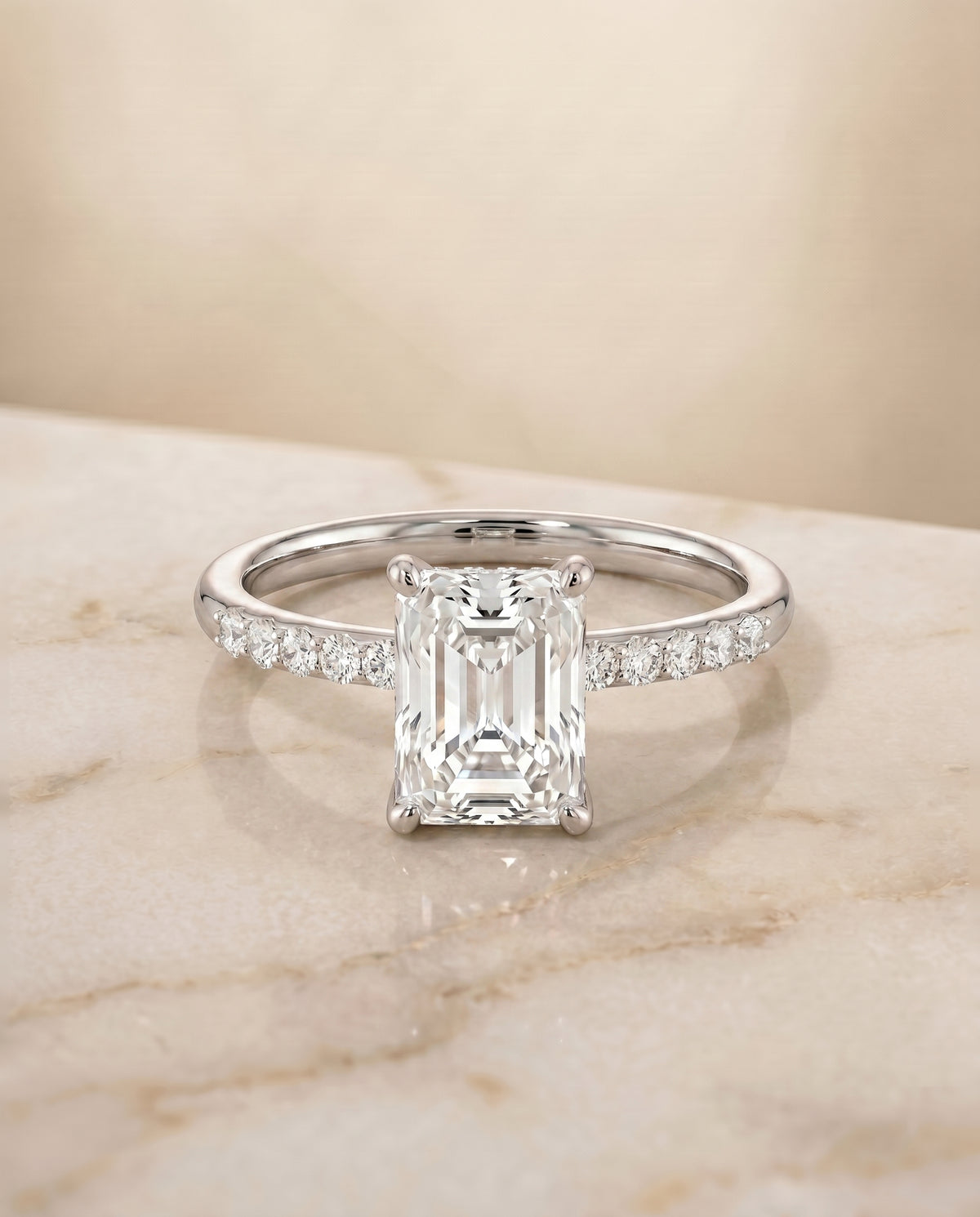 The Cherie radiant engagement ring setting in 18K White Gold | RockHer