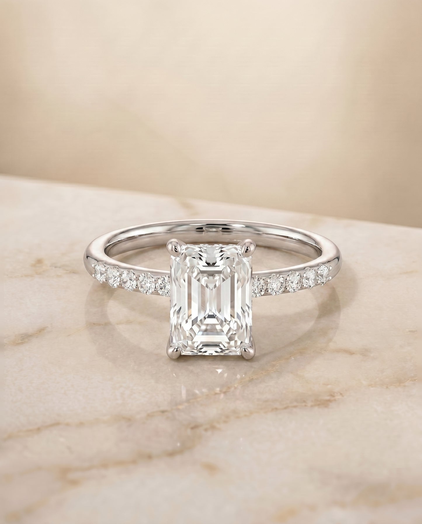 The Cherie Hidden Halo Pavé Solitaire Radiant Cut Engagement Ring Setting in Platinum