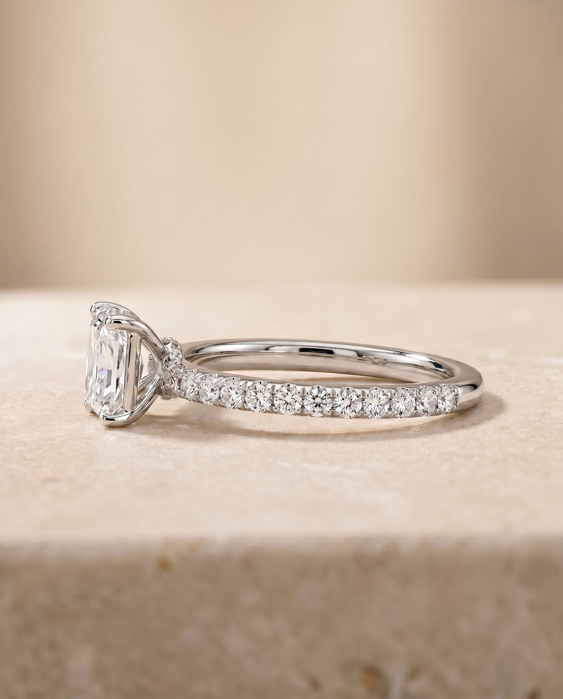 The Cherie setting for radiant diamonds, made to order in 18K White Gold | RockHer