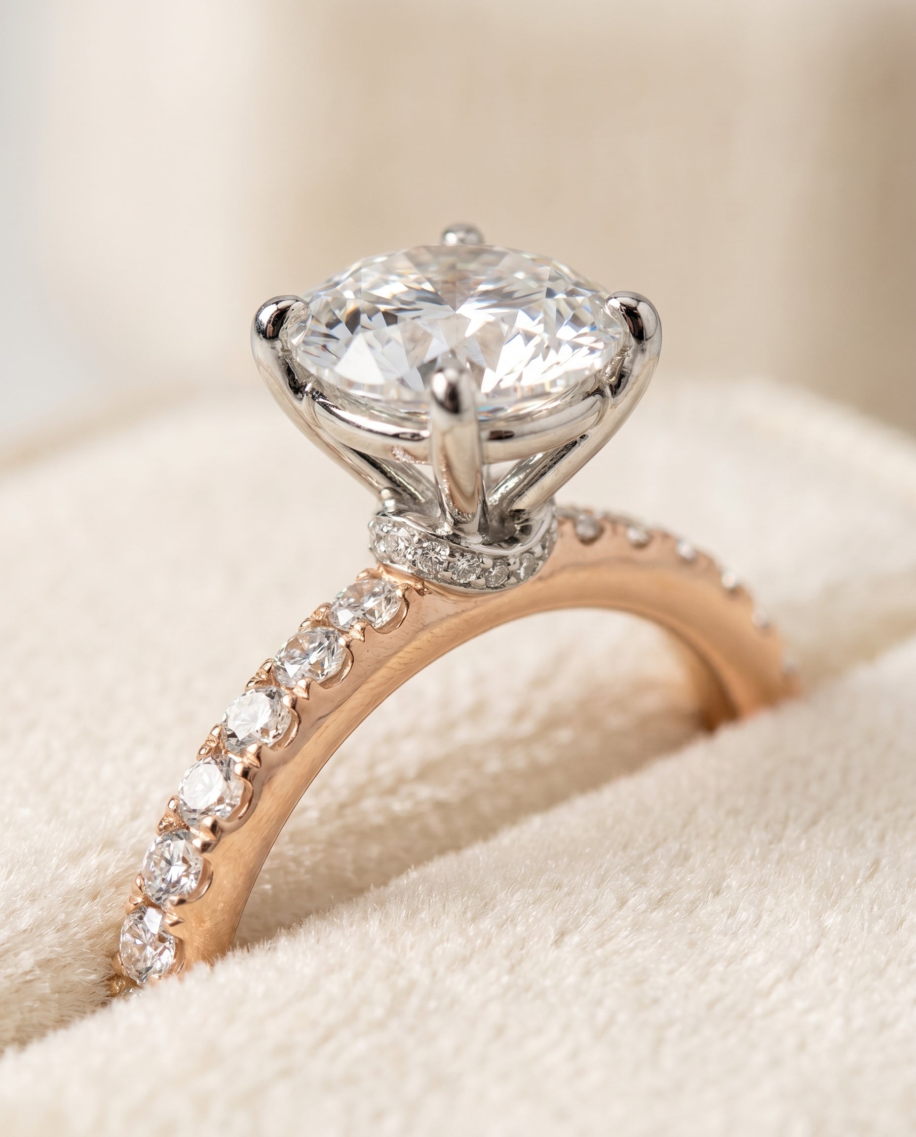 14K Rose Gold band of The Cherie round engagement ring setting | RockHer