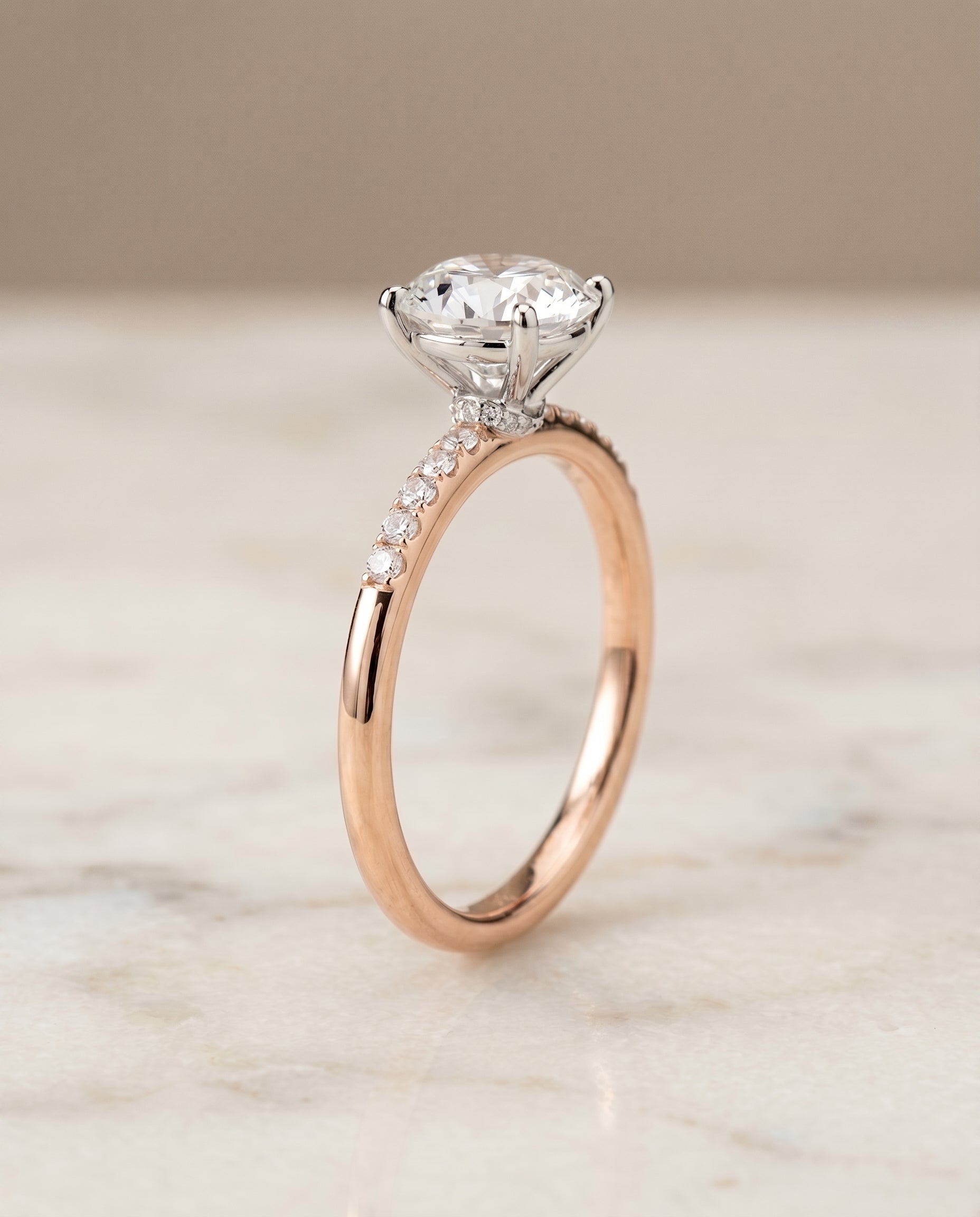 Hidden Halo Pavé Solitaire styling on The Cherie round engagement ring setting | RockHer