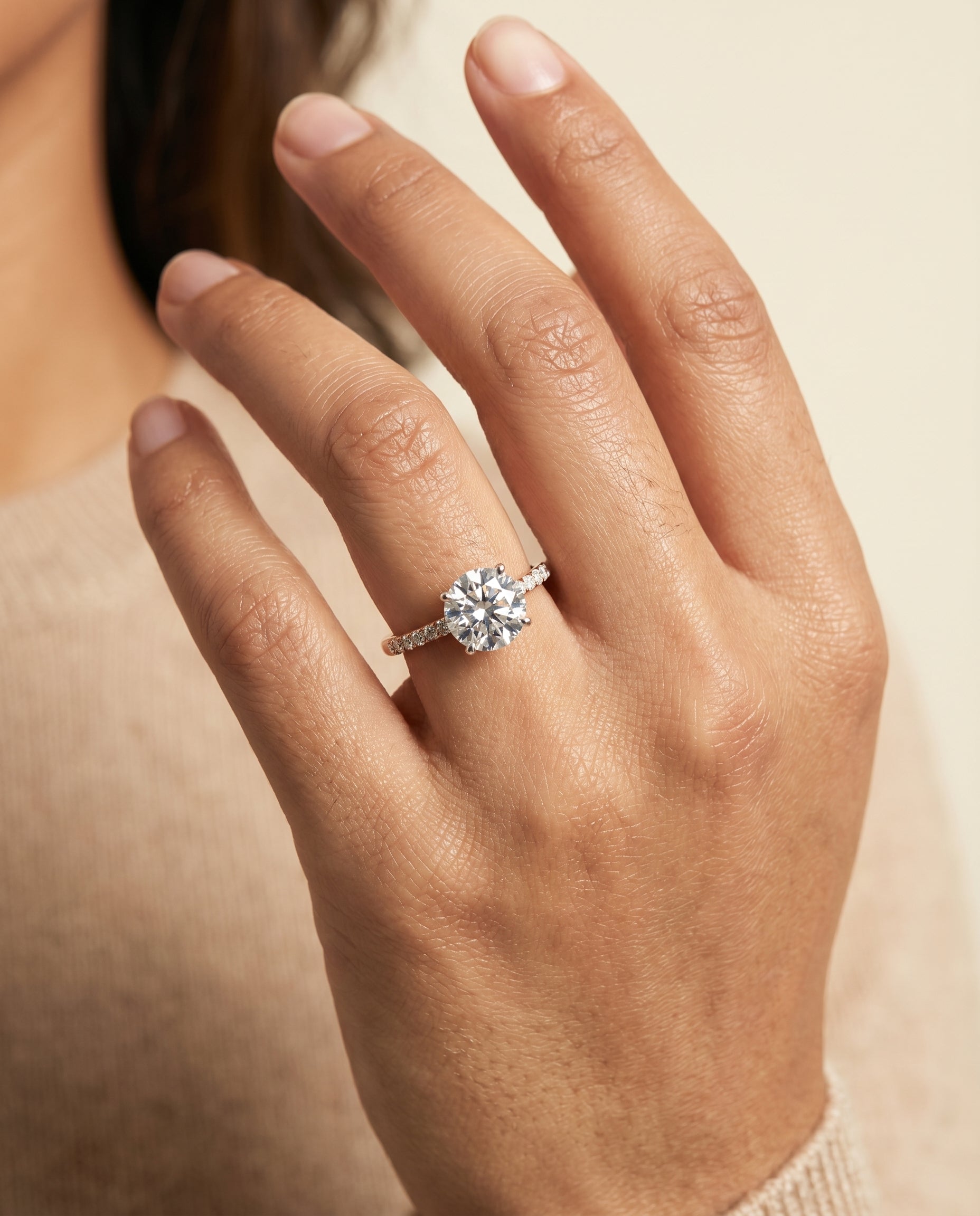 The Cherie engagement ring setting in 14K Rose Gold, hidden halo pavé solitaire design | RockHer