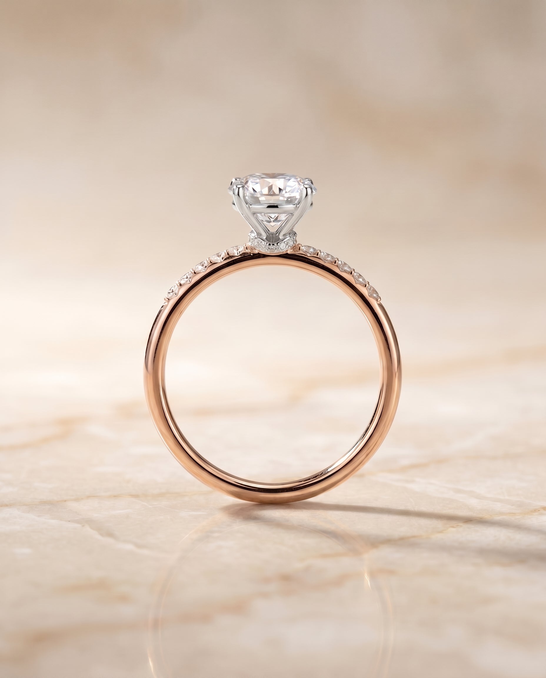 The Cherie setting for round diamonds, made to order in 14K Rose Gold | RockHer