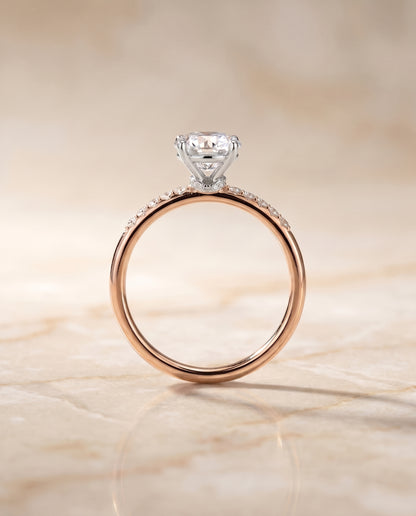 The Cherie Hidden Halo Pavé Solitaire Round Engagement Ring Setting in 14K Rose Gold