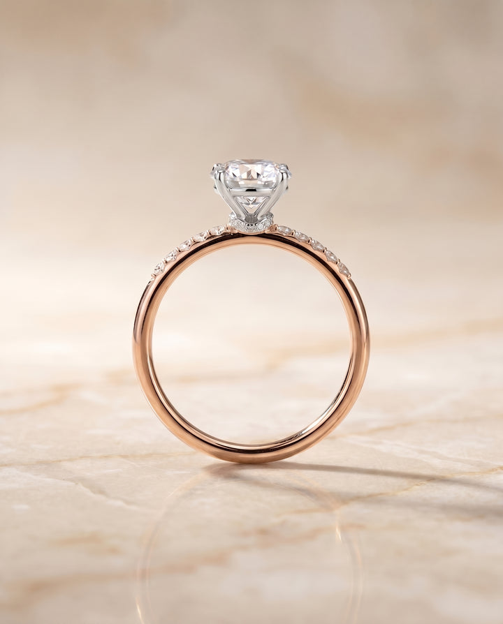The Cherie Hidden Halo Pavé Solitaire Round Engagement Ring Setting in 14K Rose Gold