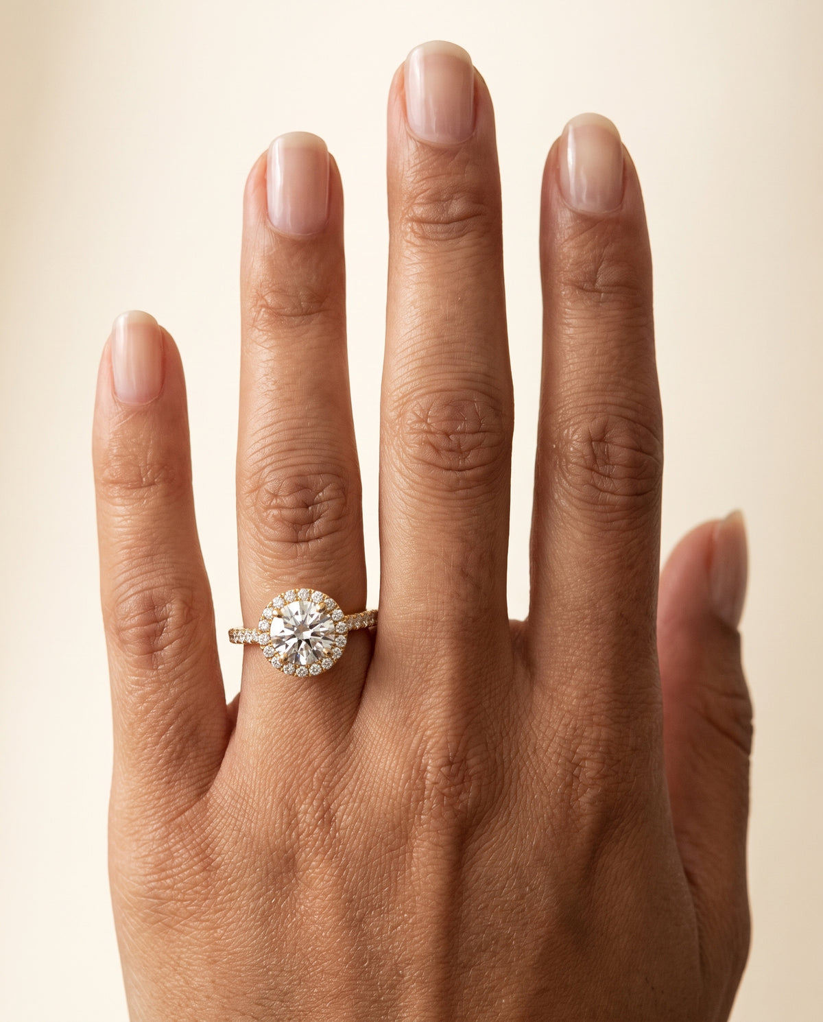 The Christina East West Horizontal Halo Round Engagement Ring Setting in 18K Yellow Gold