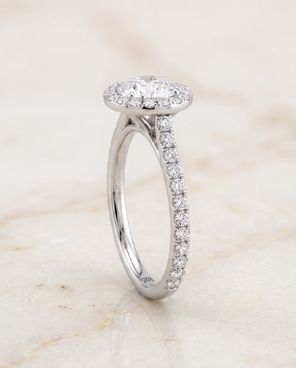 The Christina East West Horizontal Halo Round Engagement Ring Setting in Platinum
