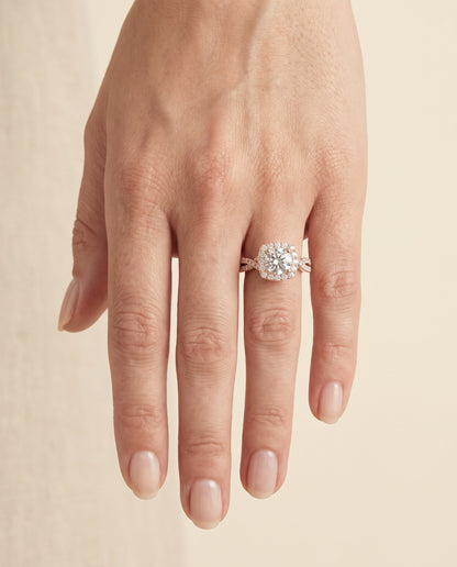 The Clementine Twisted Square Pavé Halo Round Engagement Ring Setting in 14K Rose Gold