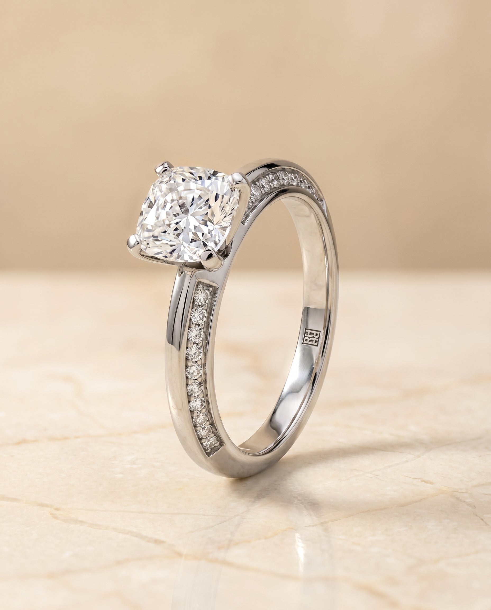 The Clover knife edge pavé cut engagement ring setting, shown in 18K White Gold | RockHer