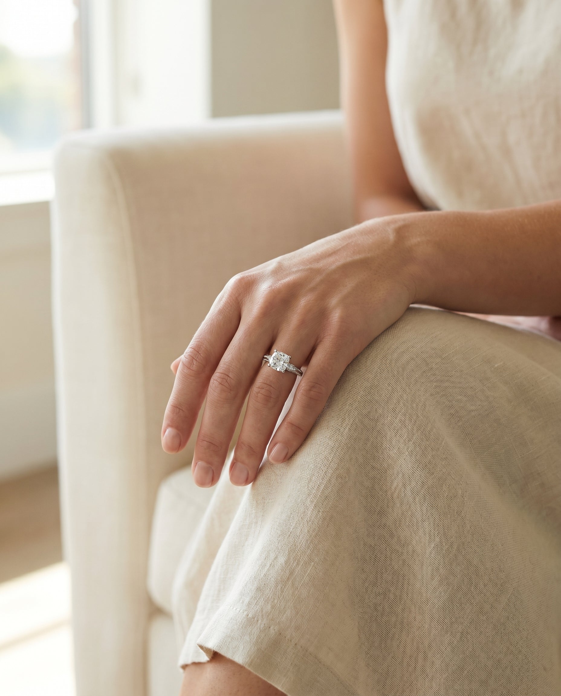 Made to order: The Clover cushion engagement ring setting in 18K White Gold | RockHer