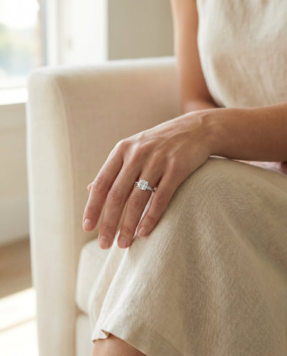 The Clover Select Knife Edge Micro Pave Cushion Solitaire Engagement Ring with Lab Diamond in Platinum — view 7