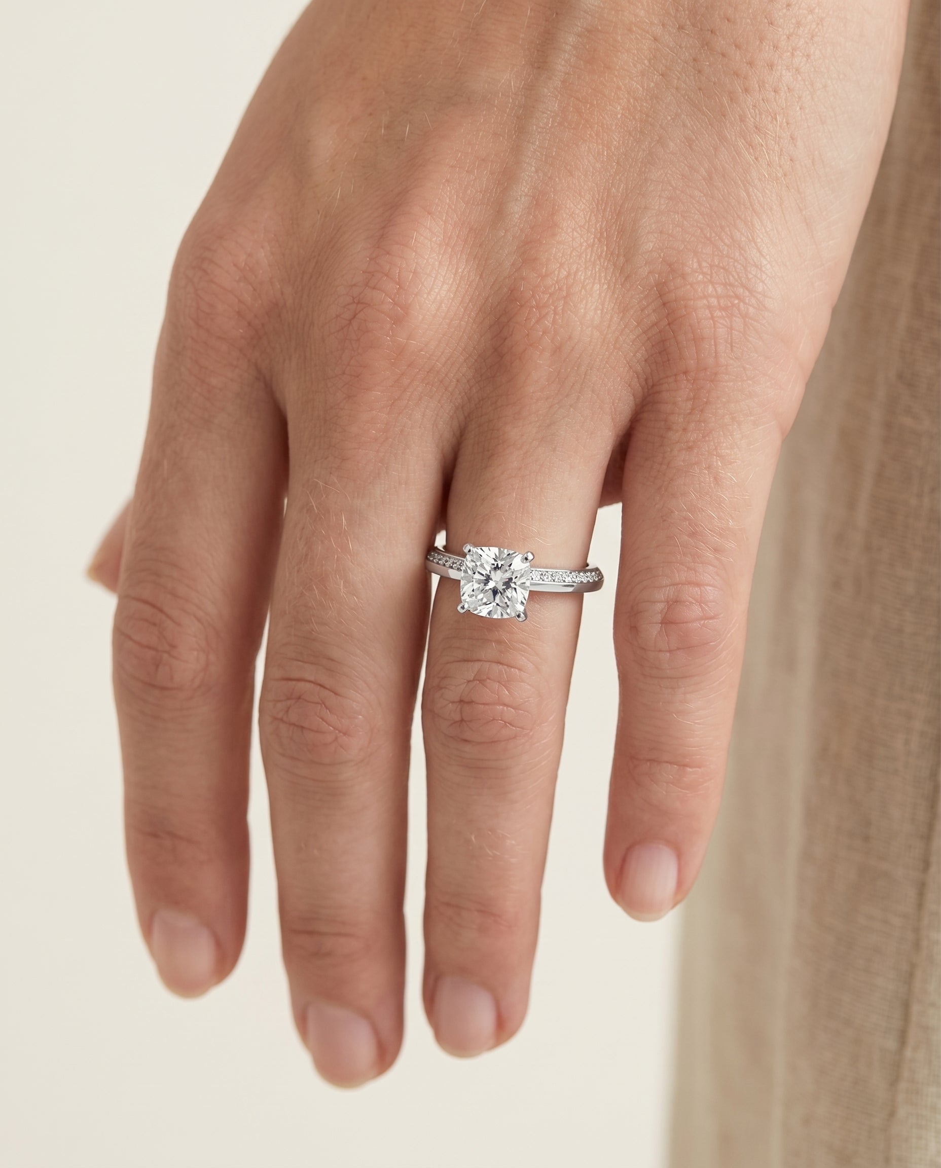 The Clover engagement ring setting in 18K White Gold, knife edge pavé cut design | RockHer