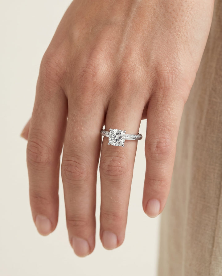 Clover Select Knife Edge Micro Pave Cushion Solitaire in 18K White Gold – view 3