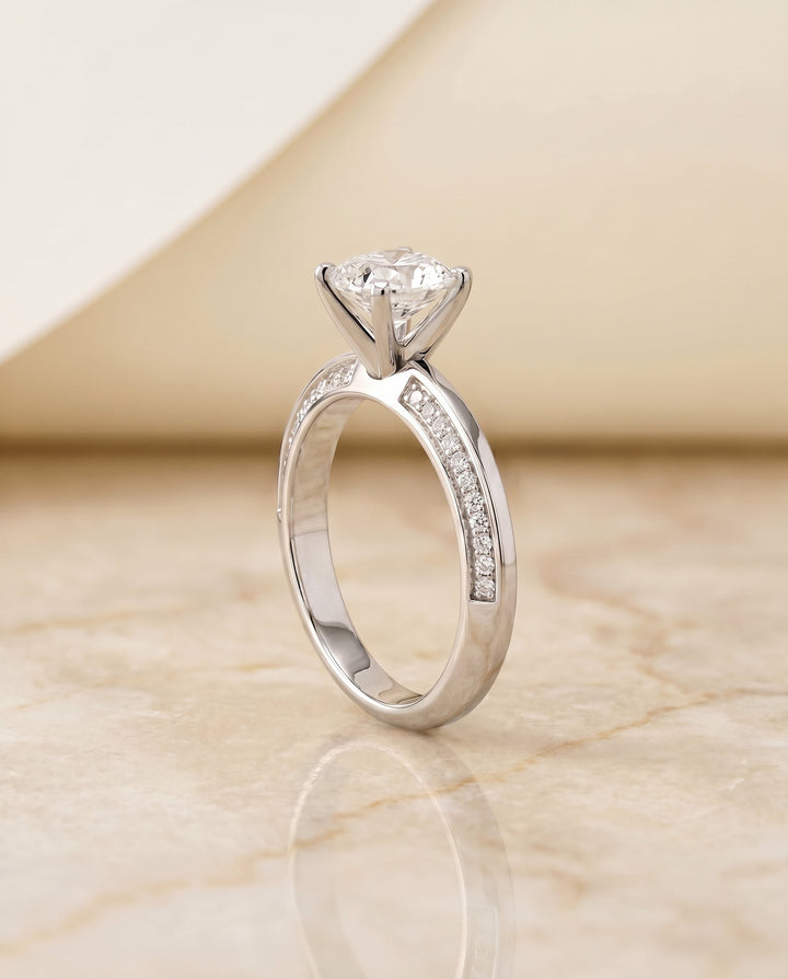 Clover Select Knife Edge Micro Pave Cushion Solitaire in 18K White Gold – view 2