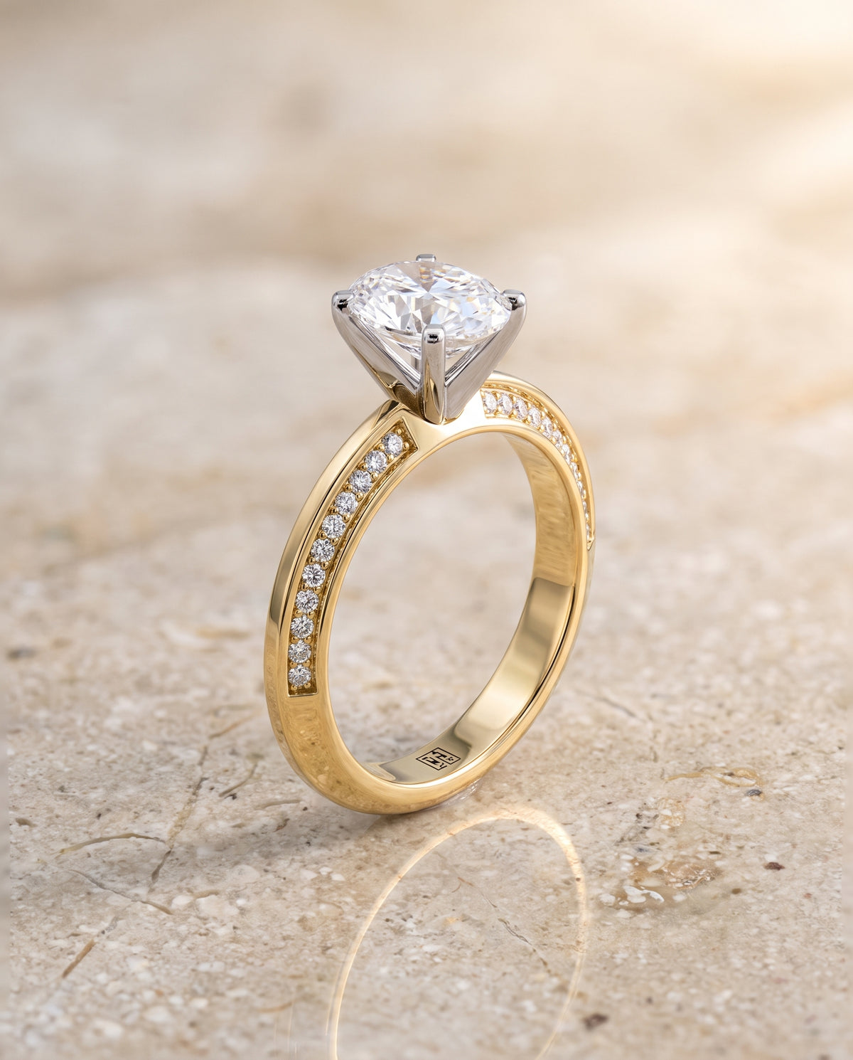 The Clover Knife Edge Pavé Oval Engagement Ring Setting in 18K Yellow Gold