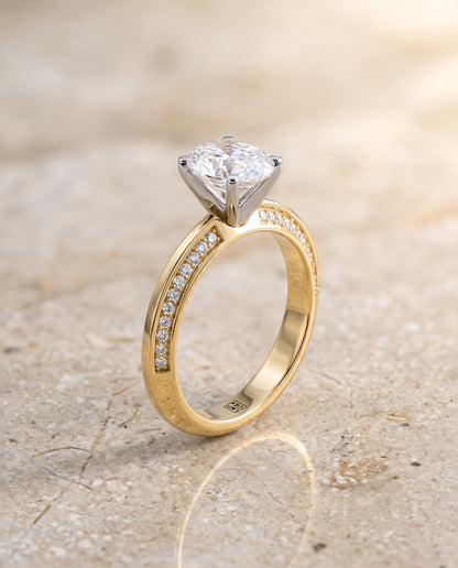 The Clover Knife Edge Pavé Oval Engagement Ring Setting in 18K Yellow Gold