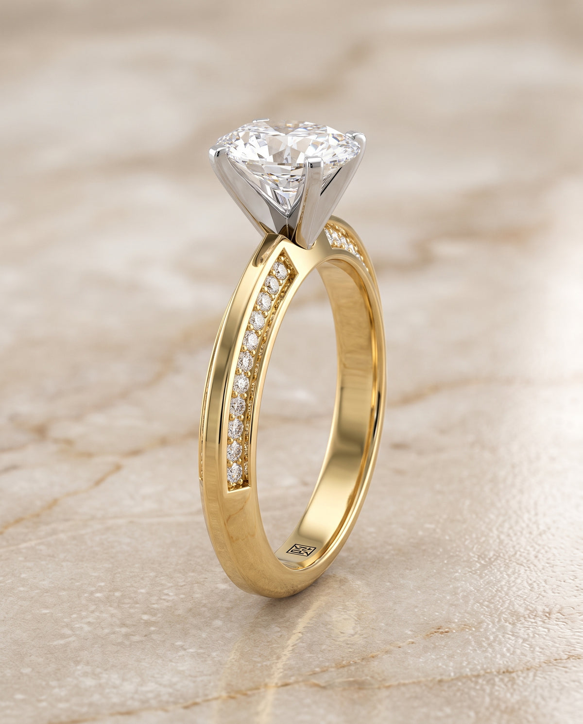The Clover Knife Edge Pavé Oval Engagement Ring Setting in 18K Yellow Gold
