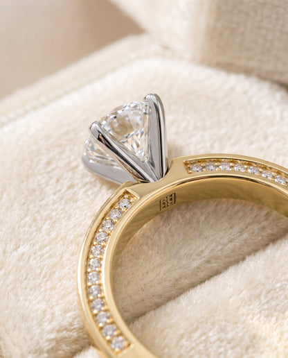 The Clover Knife Edge Pavé Oval Engagement Ring Setting in 18K Yellow Gold