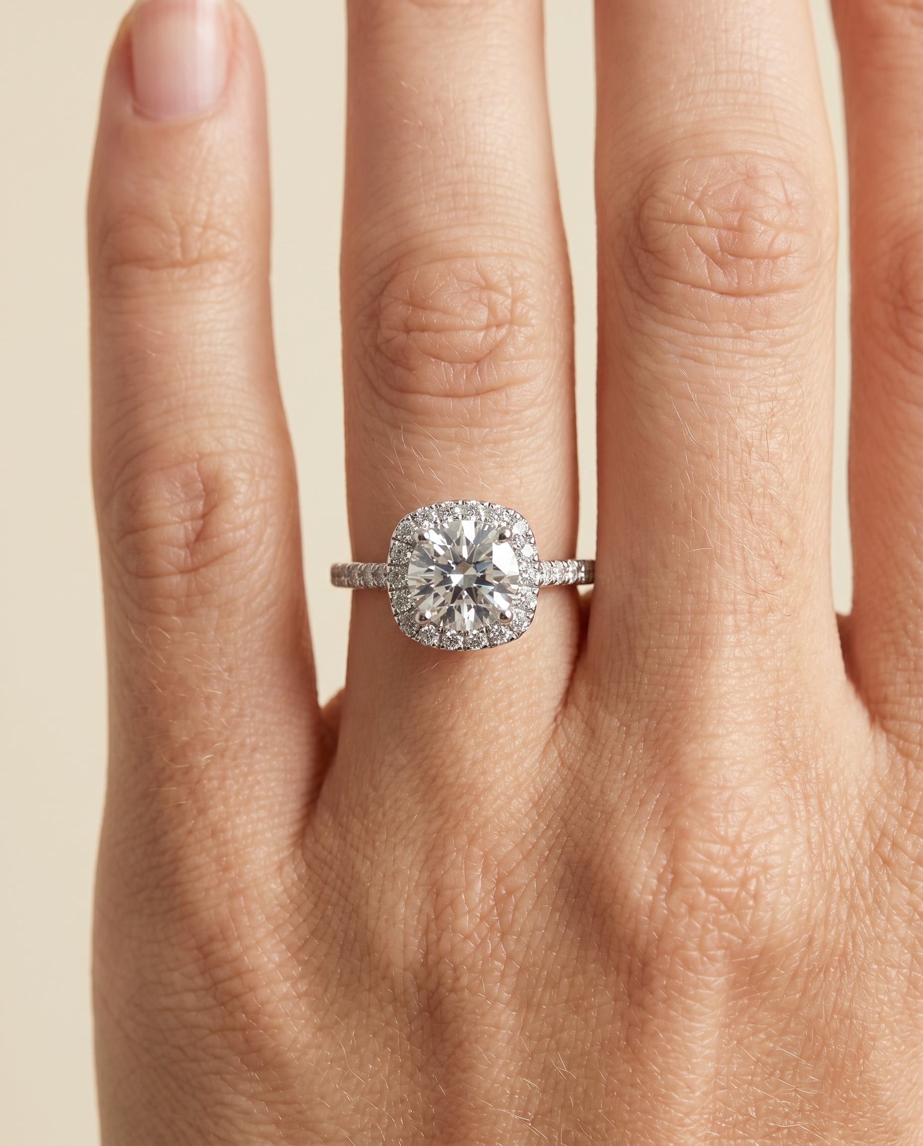 The Cosette engagement ring setting in Platinum, pavé halo design | RockHer