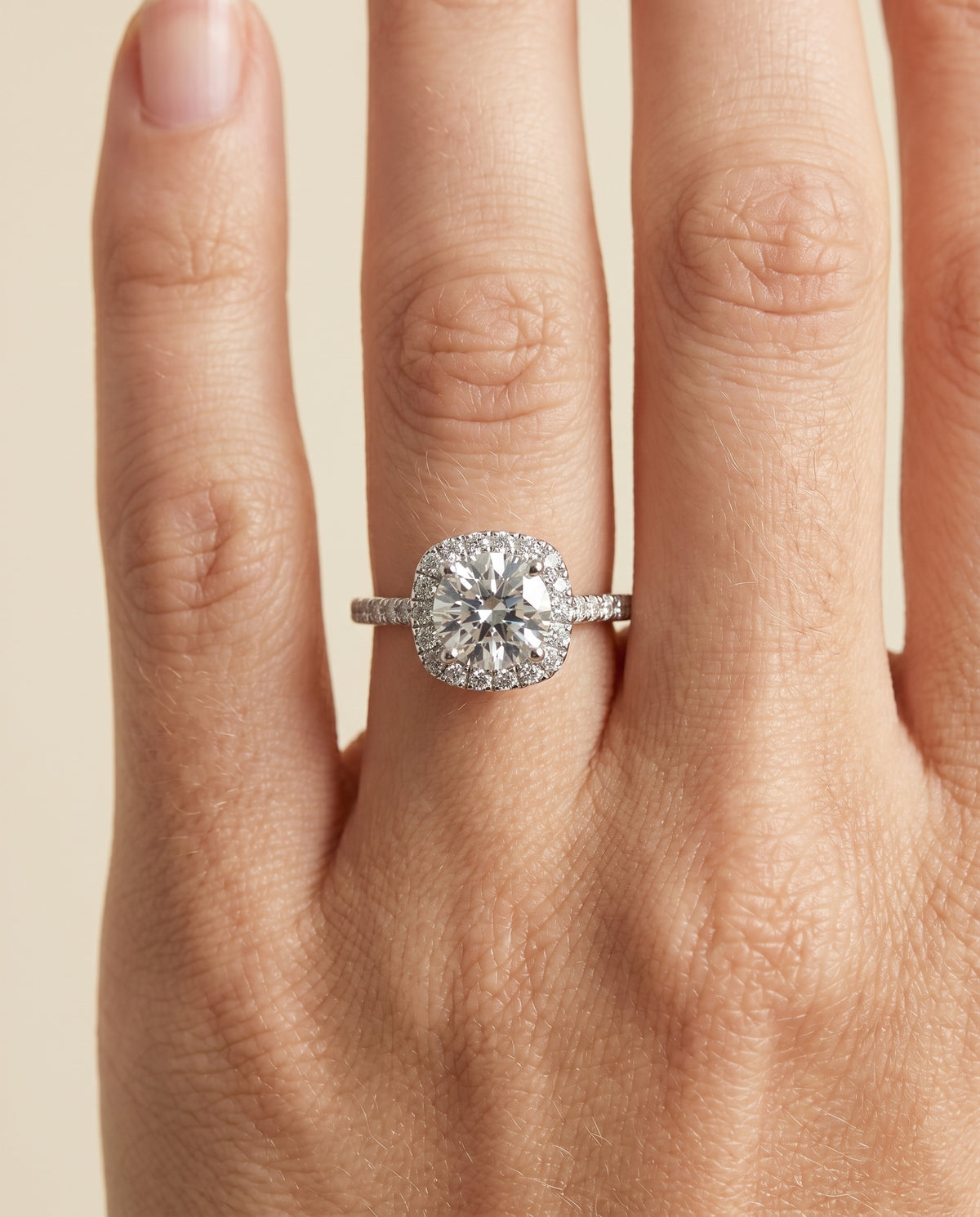 The Cosette engagement ring setting in 18K White Gold, pavé halo design | RockHer