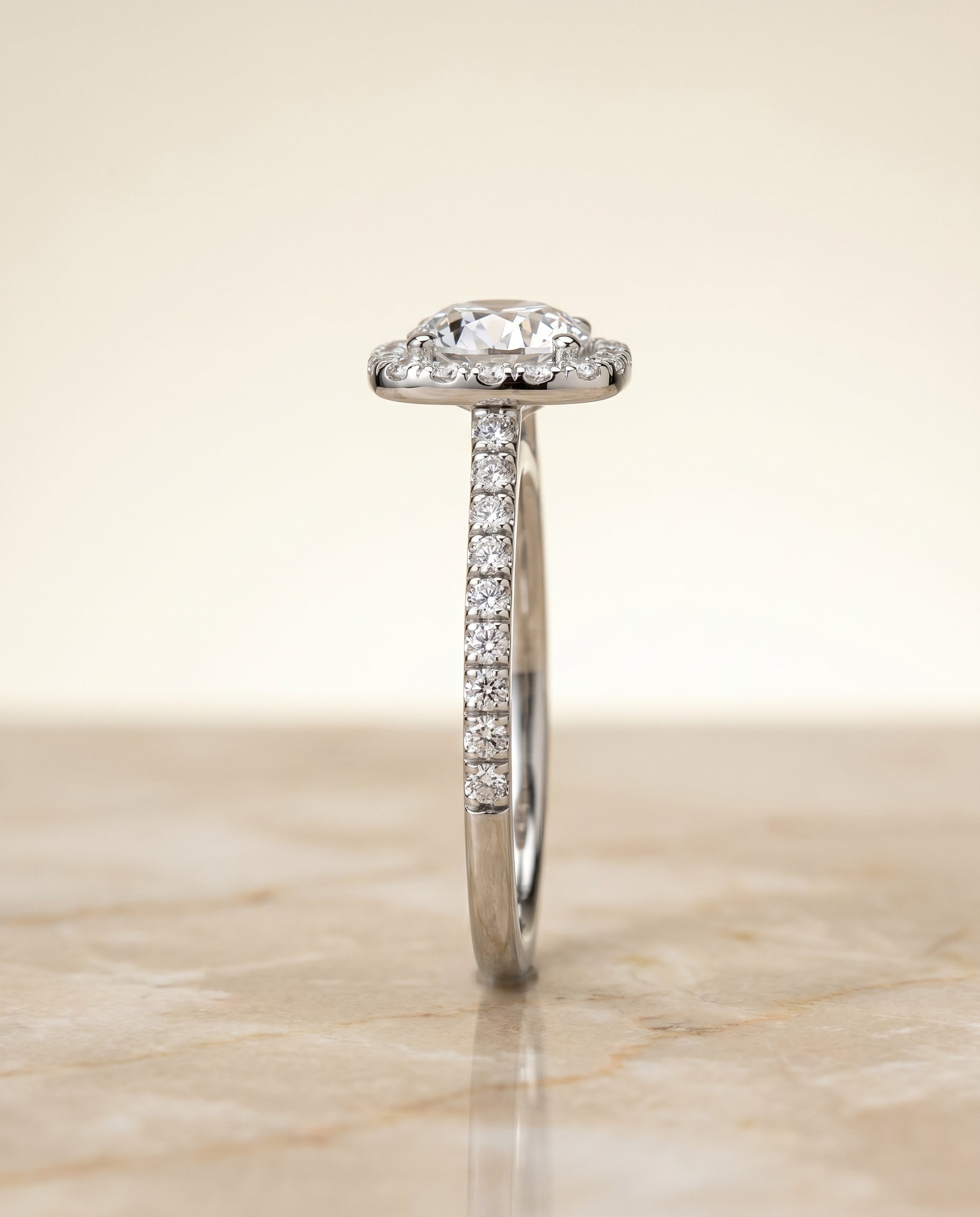 The Cosette setting for round diamonds, made to order in Platinum | RockHer