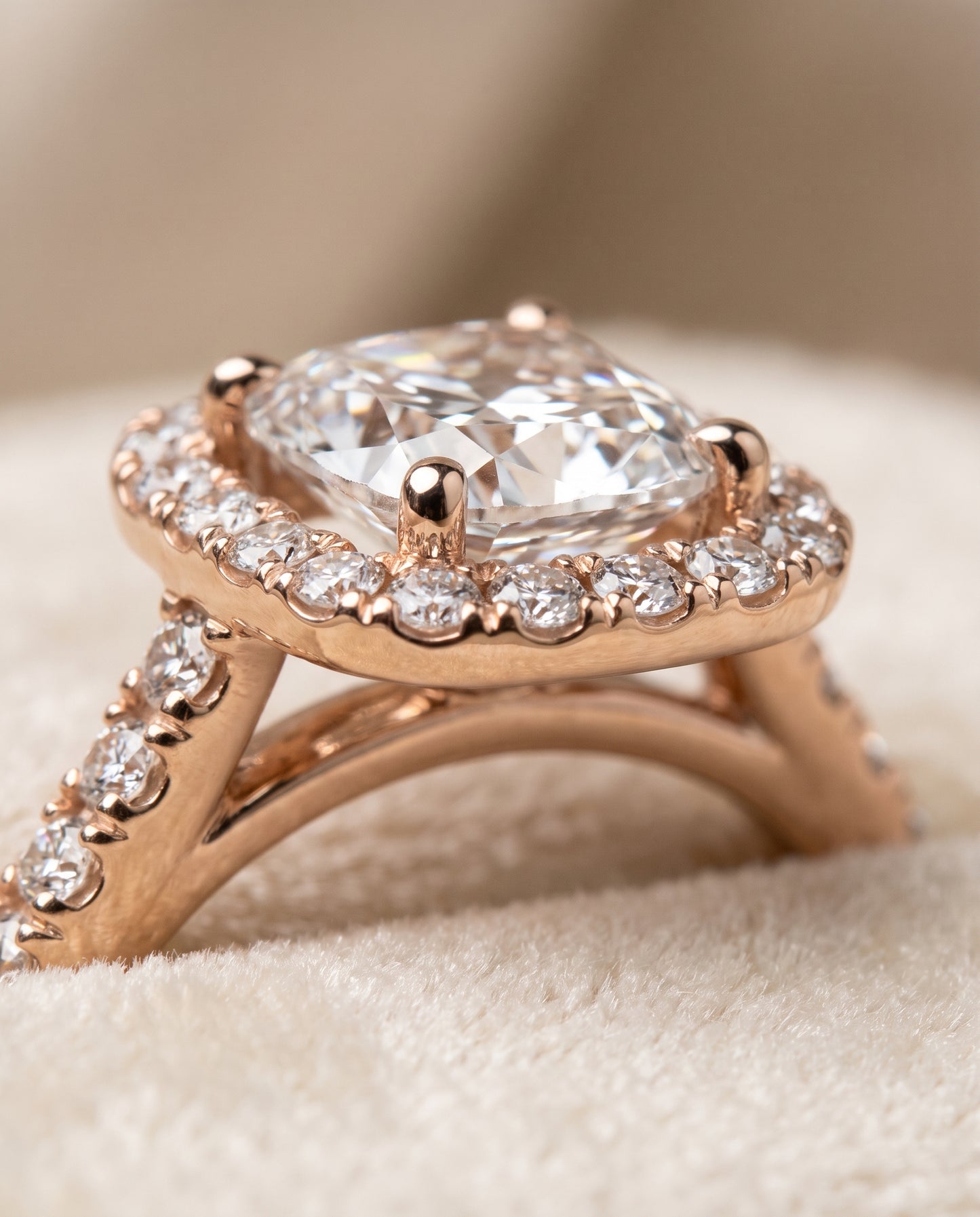 The Cosette Pavé Halo Cushion Cut Engagement Ring Setting in 14K Rose Gold