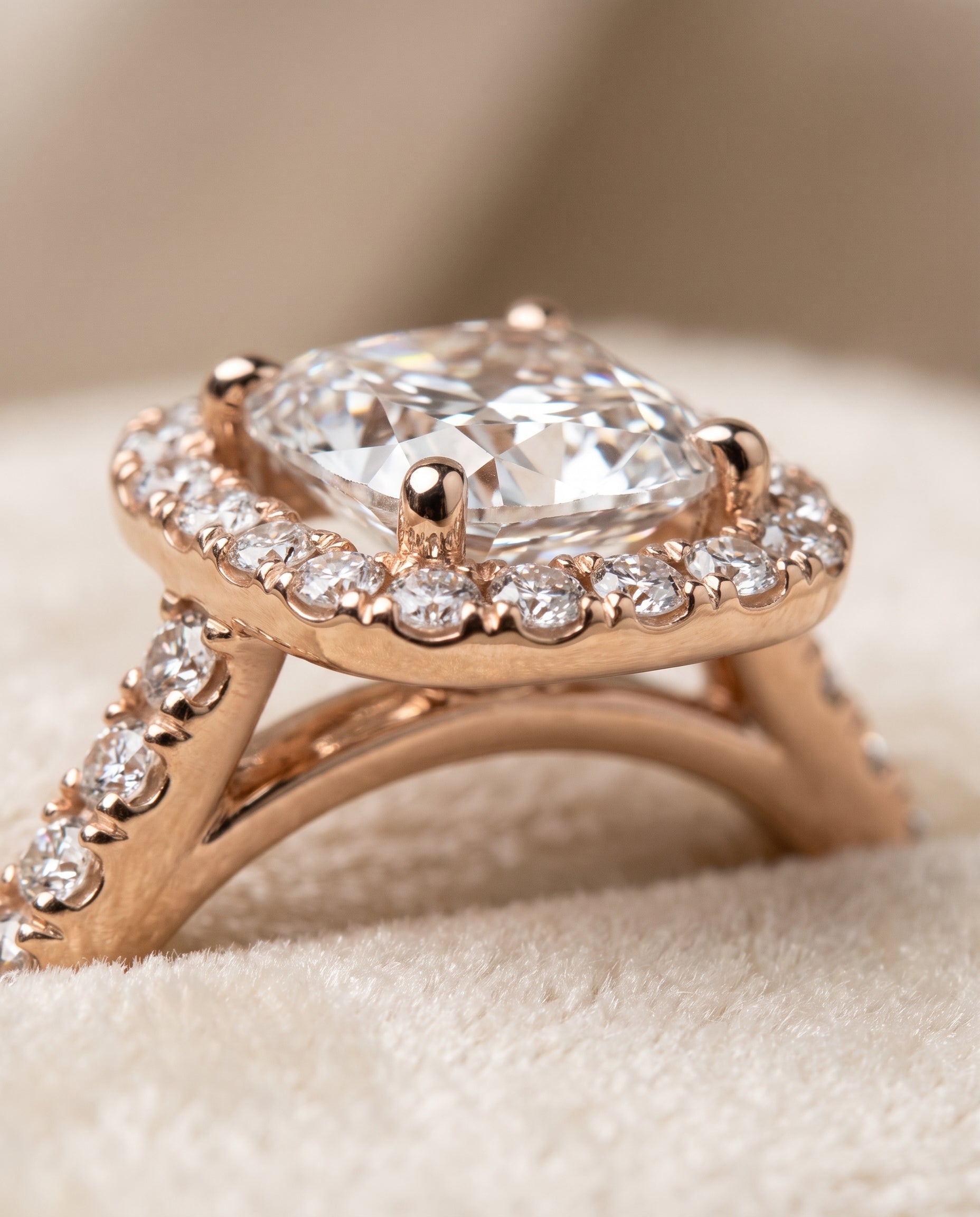 14K Rose Gold band of The Cosette cushion engagement ring setting | RockHer