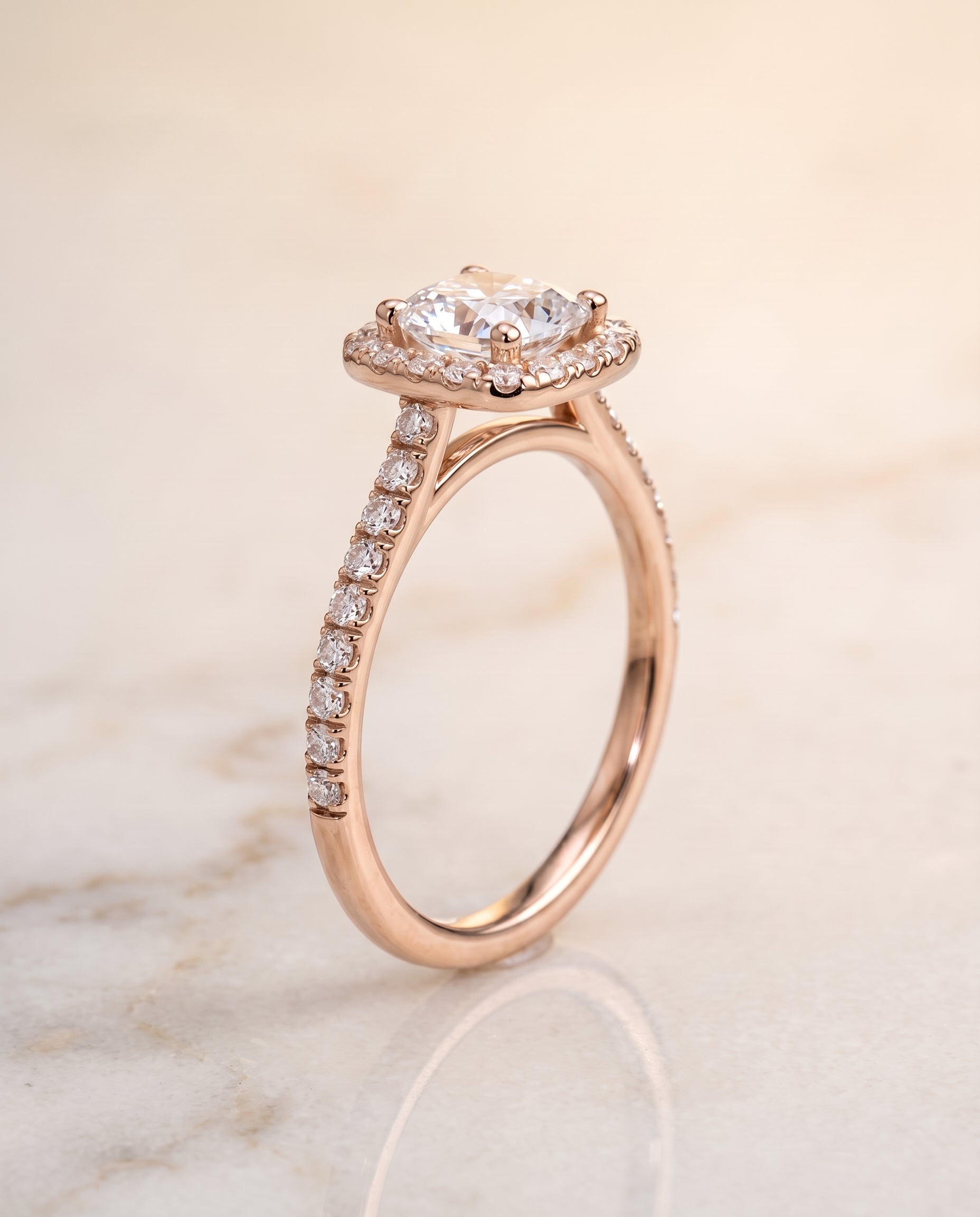 Pavé Halo Cut styling on The Cosette cushion engagement ring setting | RockHer