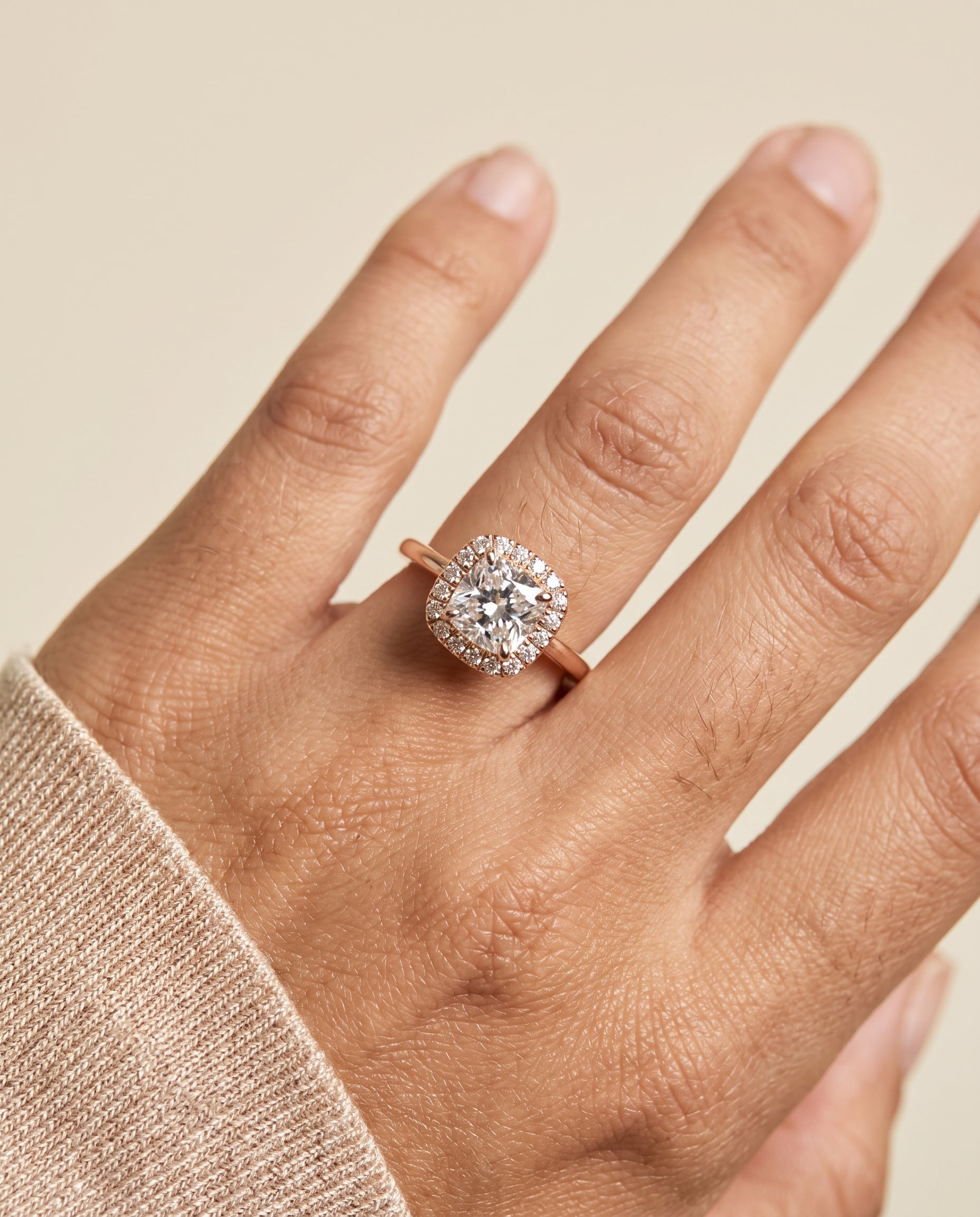 The Cosette engagement ring setting in 14K Rose Gold, pavé halo cut design | RockHer