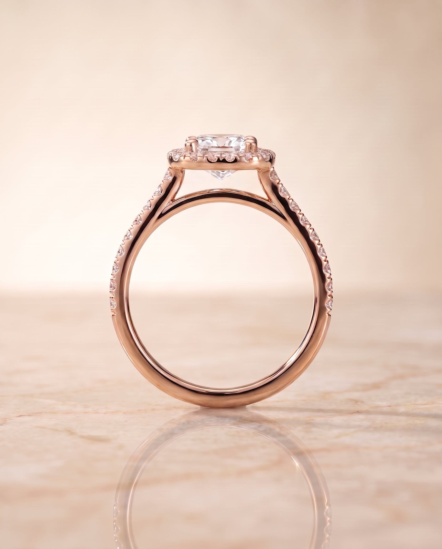 The Cosette setting for cushion diamonds, made to order in 14K Rose Gold | RockHer