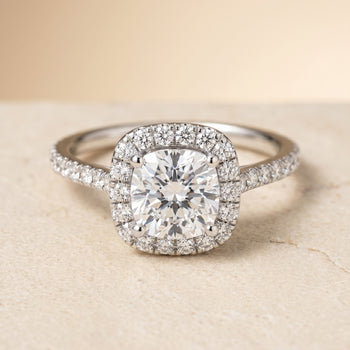 The Cosette Pavé Halo Cushion Cut Engagement Ring Setting in Platinum