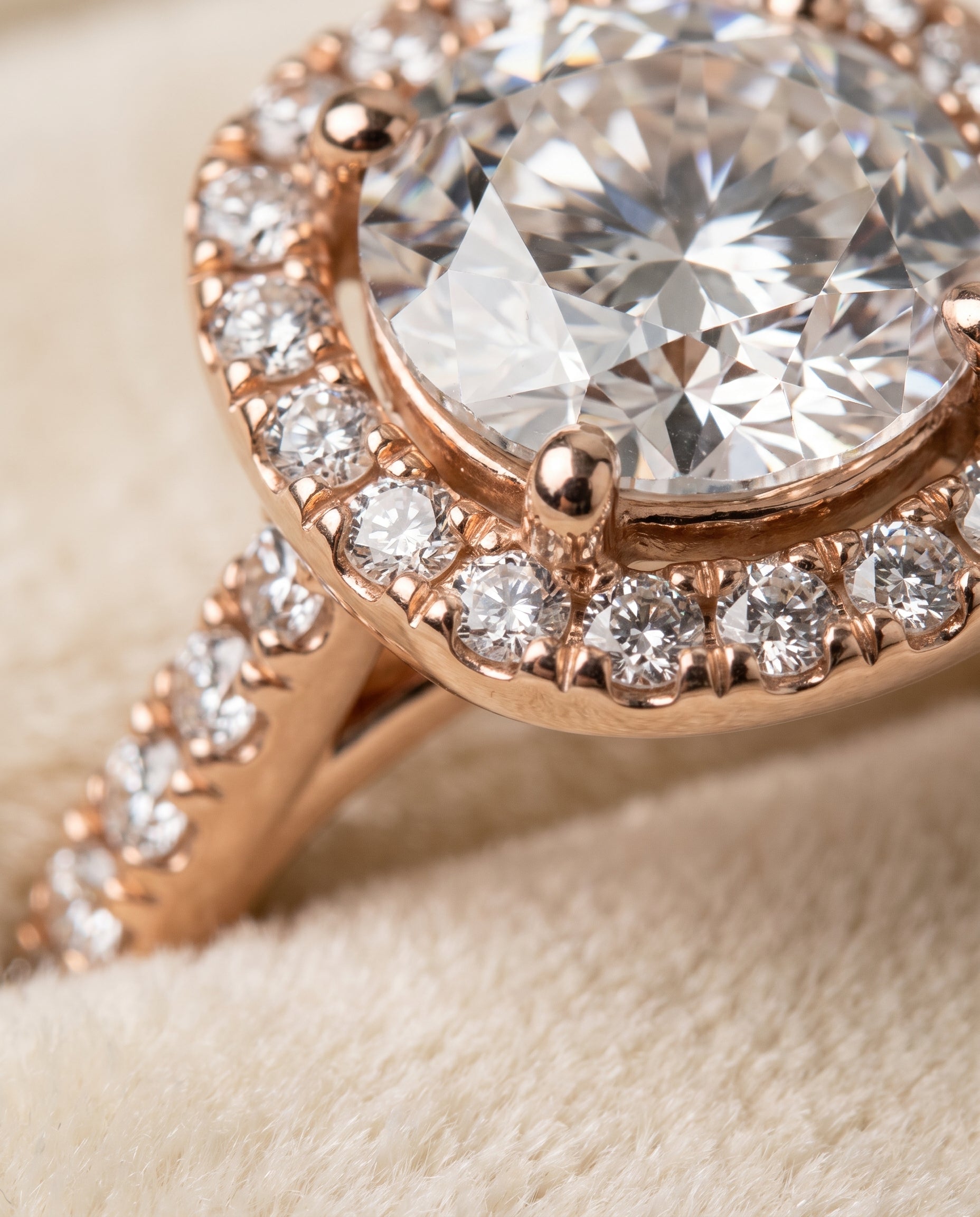 14K Rose Gold band of The Cosette round engagement ring setting | RockHer