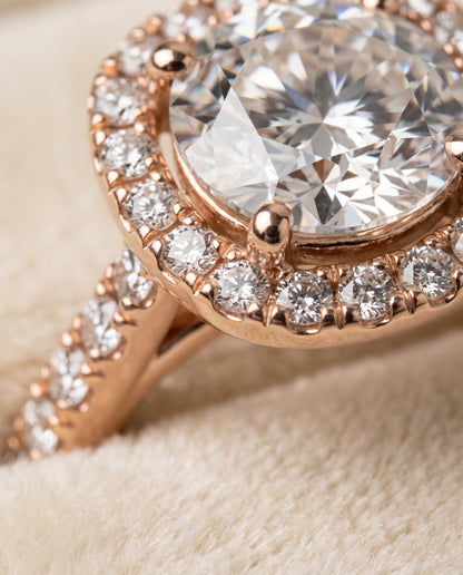 The Cosette Pavé Halo Round Engagement Ring Setting in 14K Rose Gold