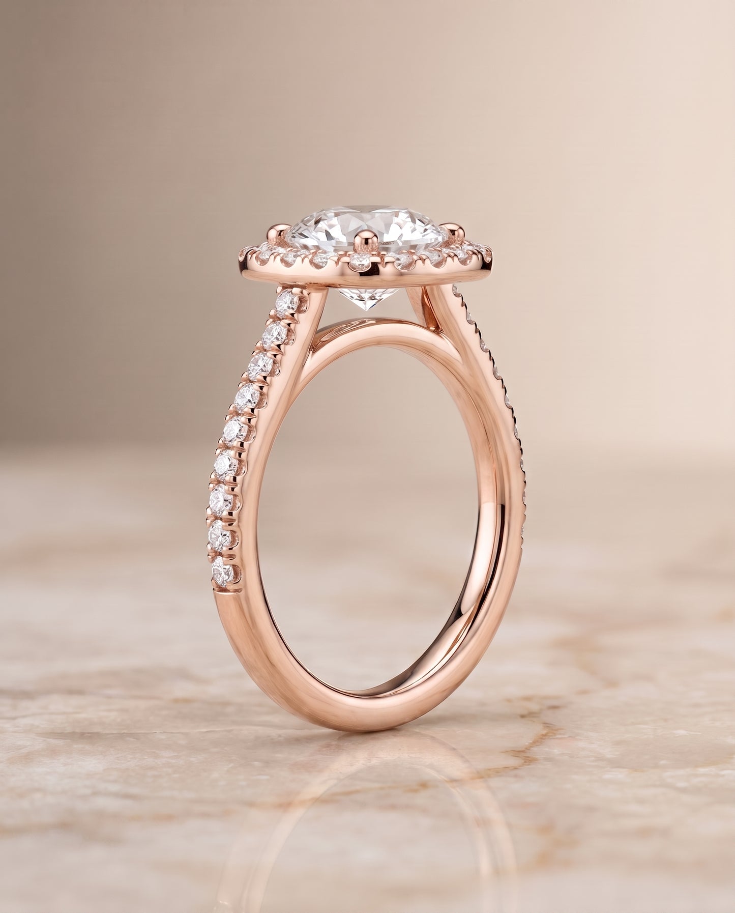 The Cosette Pavé Halo Round Engagement Ring Setting in 14K Rose Gold