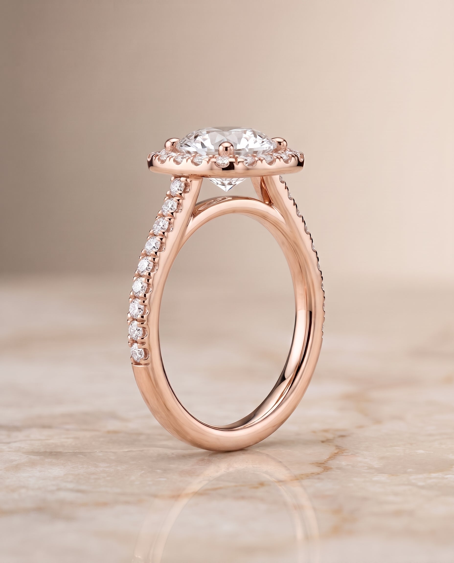 The Cosette setting for round diamonds, made to order in 14K Rose Gold | RockHer