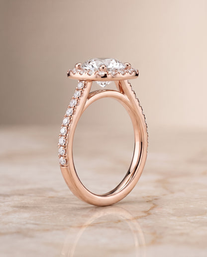 The Cosette Pavé Halo Round Engagement Ring Setting in 14K Rose Gold
