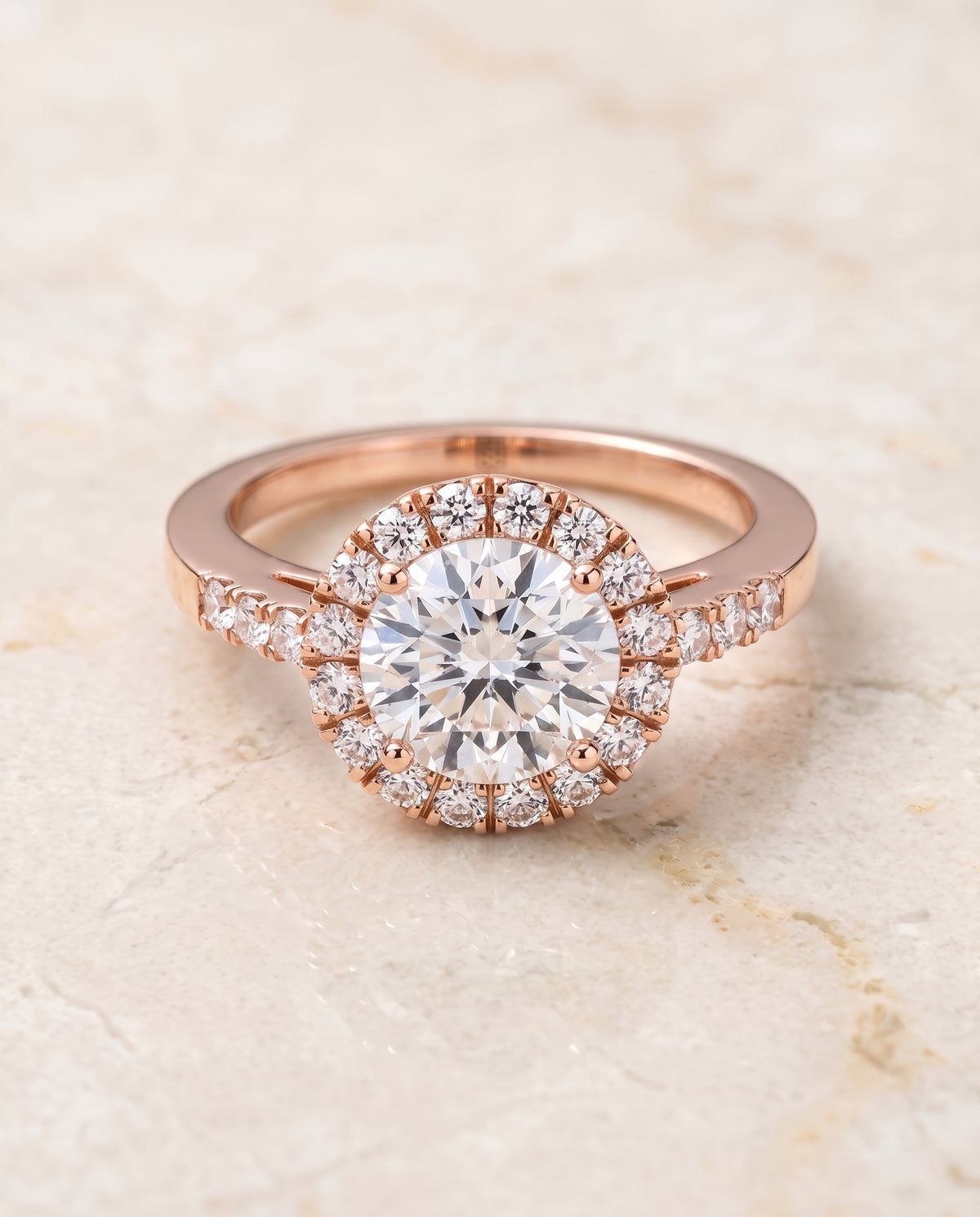 The Crimson East West Horizontal Halo Round Engagement Ring Setting in 14K Rose Gold